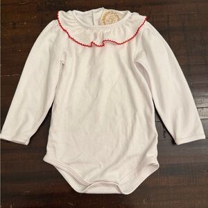Size 6-12 months TBBC The Beaufort Bonnet Company White Bodysuit with Red Trim